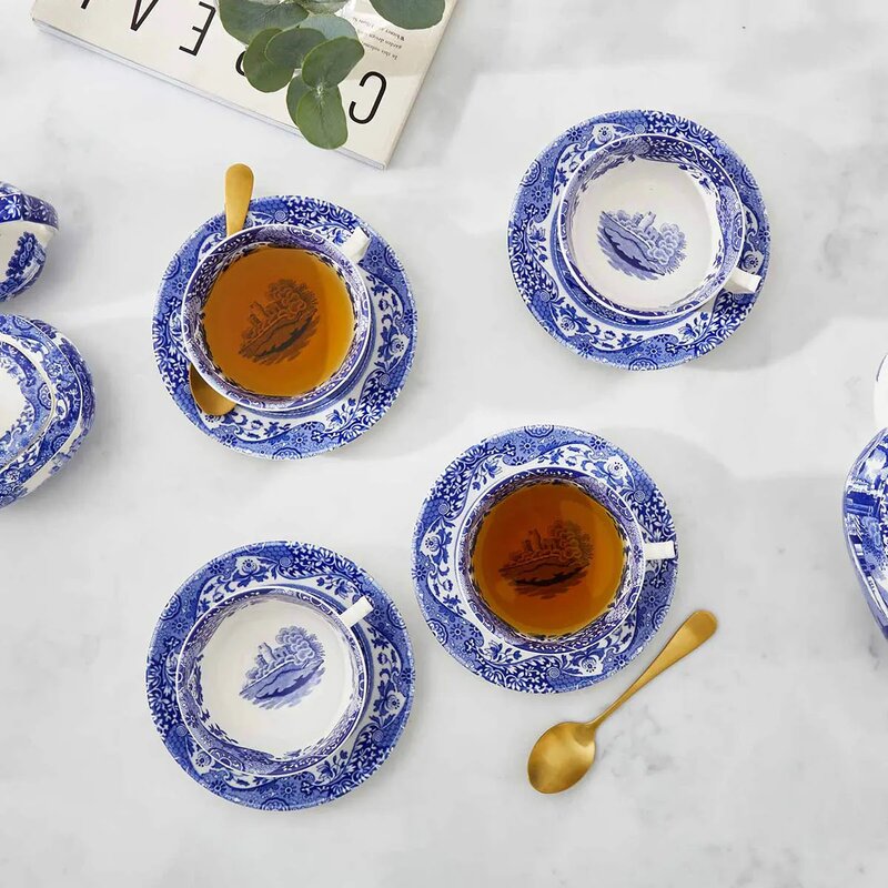 Spode Blue Italian tekopp med fat 20 cl blå/hvit