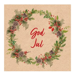 Ambiente Serviett 33x33 cm 20 stk God Jul julekrans natur