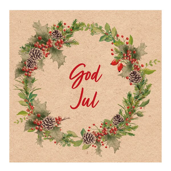 Ambiente Serviett 33x33 cm 20 stk God Jul julekrans natur