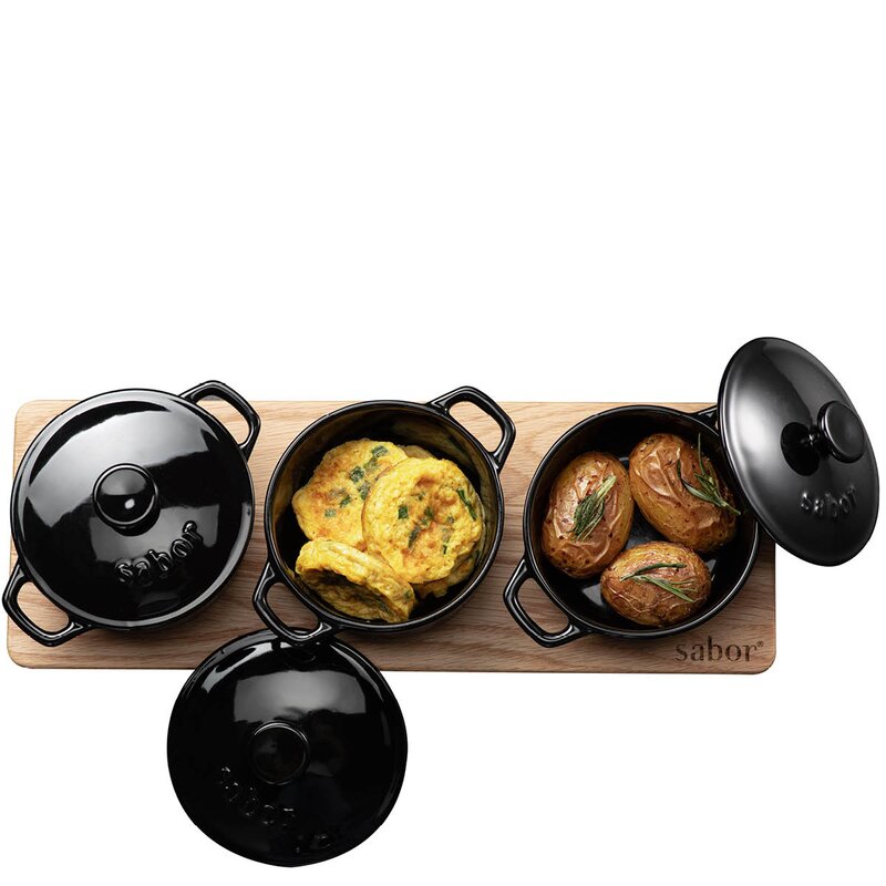 Sabor Minigryte serveringssett 3 stk 0,3L eik/svart