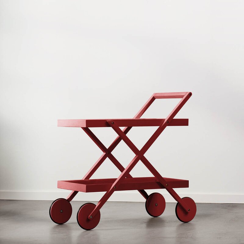 Design House Stockholm Exit serveringsvogn i eik 82x41 cm rød