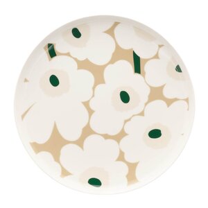 Marimekko Oiva Unikko tallerken 25 cm hvit/beige/grønn