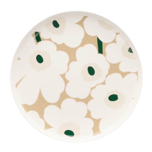 Marimekko Oiva Unikko tallerken 25 cm hvit/beige/grønn