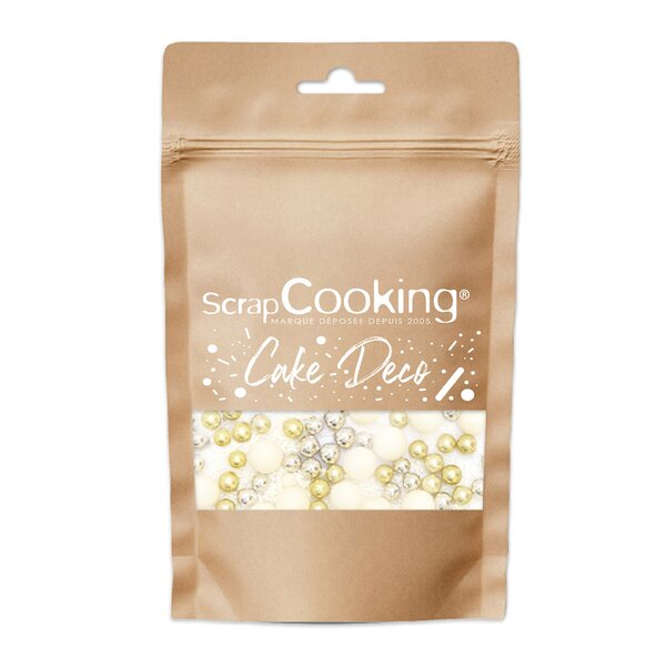 ScrapCooking Kakestrø små kuler 80 g hvit/gull/sølv