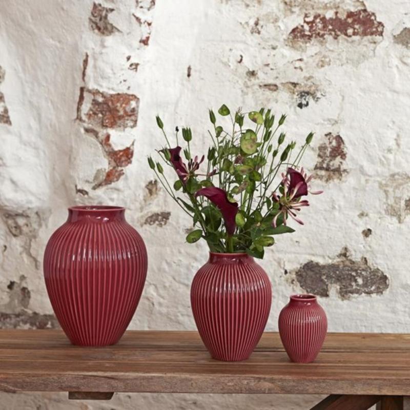 Knabstrup Keramik Vase riller 20 cm bordeux