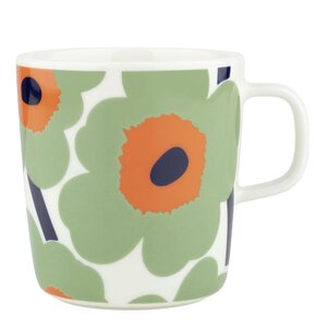 Marimekko Oiva Unikko krus 40 cl hvit/sage/oransje/mørkblå