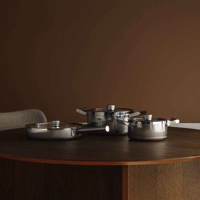 Vargen & Thor Glima grytesett 3 deler blankt stål