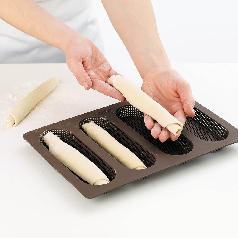 Lékué Silikonform for mini-baguetter 4 hull brun