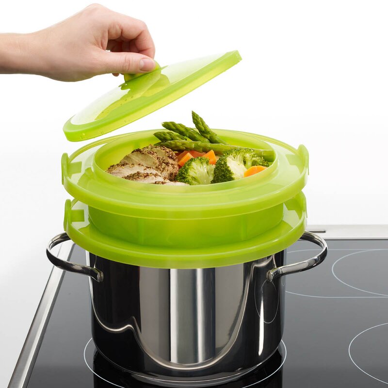 Lékué Dampkoker i silikon med 2 rom grønn