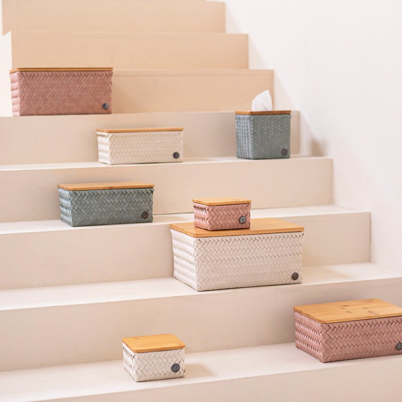 Handed By Top Fit stor oppbevaringskurv m/lokk 31x23x15 cm champagne
