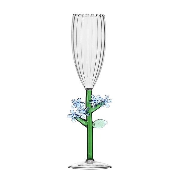 Ichendorf Milano Botanica optisk champagneglass 16 cl lyseblå blomst