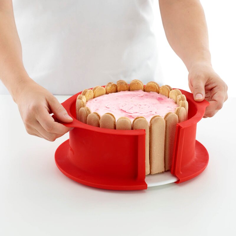 Lékué Charlotte springform i silikon med fat 18 cm 2 L rød/hvit