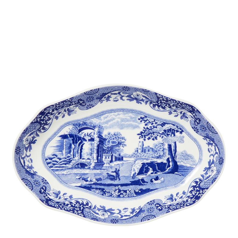 Spode Blue Italian oval tallerken 21 cm blå/hvit