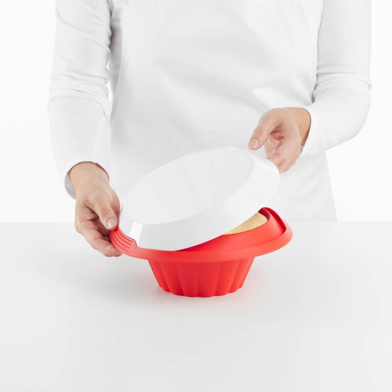 Lékué Puddingform i silikon med fat 1,3 L rød/hvit