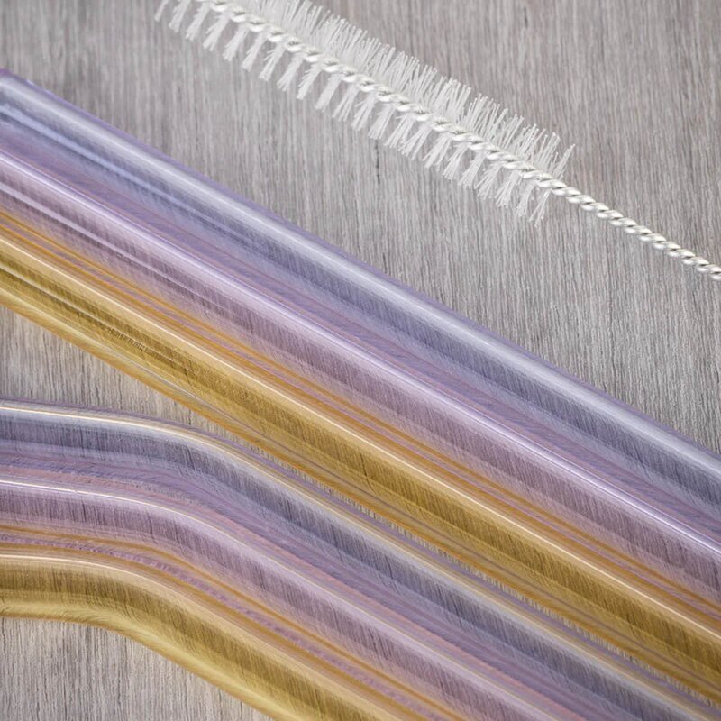 Tranquillo Rainbow sugerør i glass 21,5 cm 6 stk lilla/rosa/gul