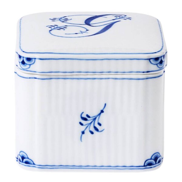 Royal Copenhagen Alphabet Collection firkantet bonbonniere G 13 cl blå/hvit