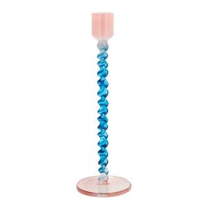 Villa Collection Styles lysestake glass 7,4x20,3 cm blå/rosa