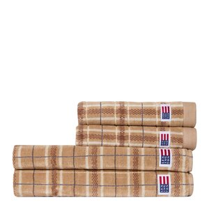 Lexington Rutete velourhåndkle sett 4 deler beige/grå/lysbeige