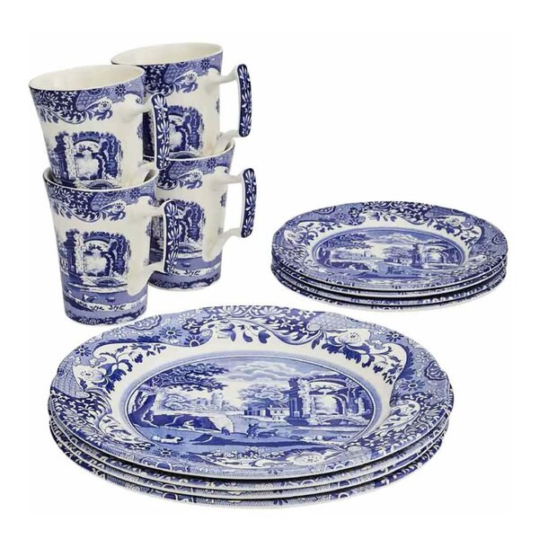 Spode Blue Italian startsett 12 deler blå/hvit