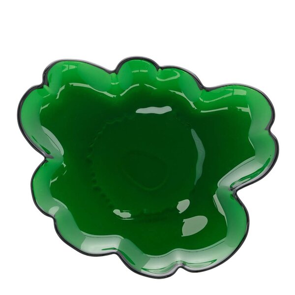 Marimekko Unikko asjett glass 20 cm blomsterform grønn