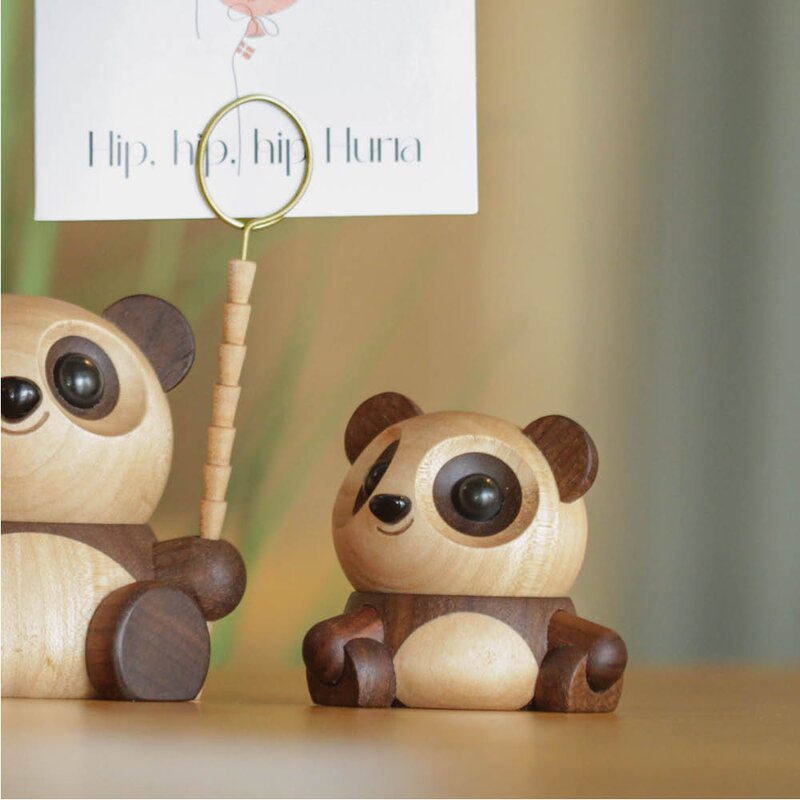 FableWood Pom Pom panda trefigur 6 cm valnøtt/lønn