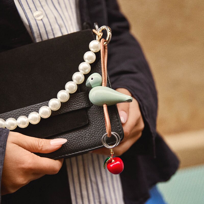 Kay Bojesen Denmark Kay Bojesen nøkkelring minifugl med lær grønn