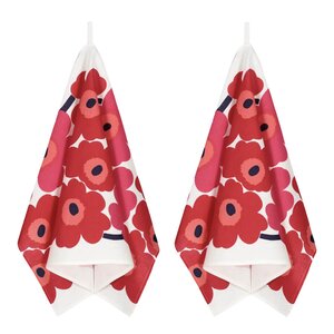 Marimekko Unikko kjøkkenhåndkle 47x70 cm 2 stk hvit/rød