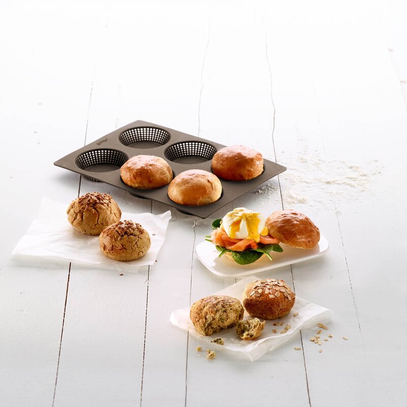 Lékué Silikonform for rundstykker 6 hull brun