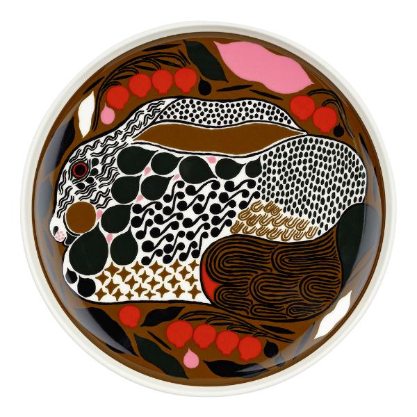 Marimekko Rusakko tallerken 20 cm hvit/brun/mørkegrønn/rød