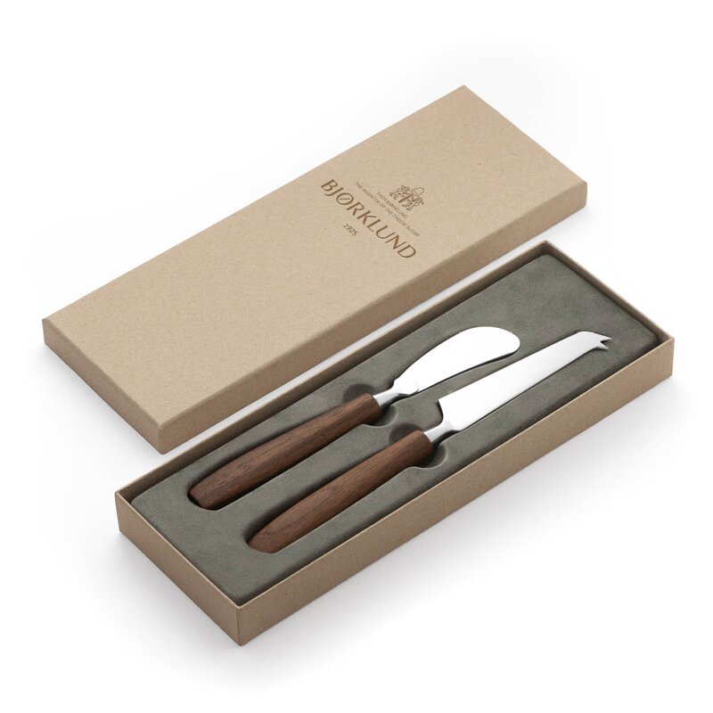 Bjørklund Treskaft knivsett med ost-og smørkniv valnøtt