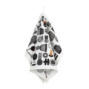 Marimekko Puutarhurin Parhaat kjøkkenhåndkle 47x70 cm hvit/svart/oransje