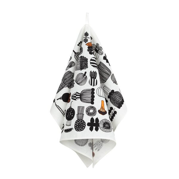 Marimekko Puutarhurin Parhaat kjøkkenhåndkle 47x70 cm hvit/svart/oransje
