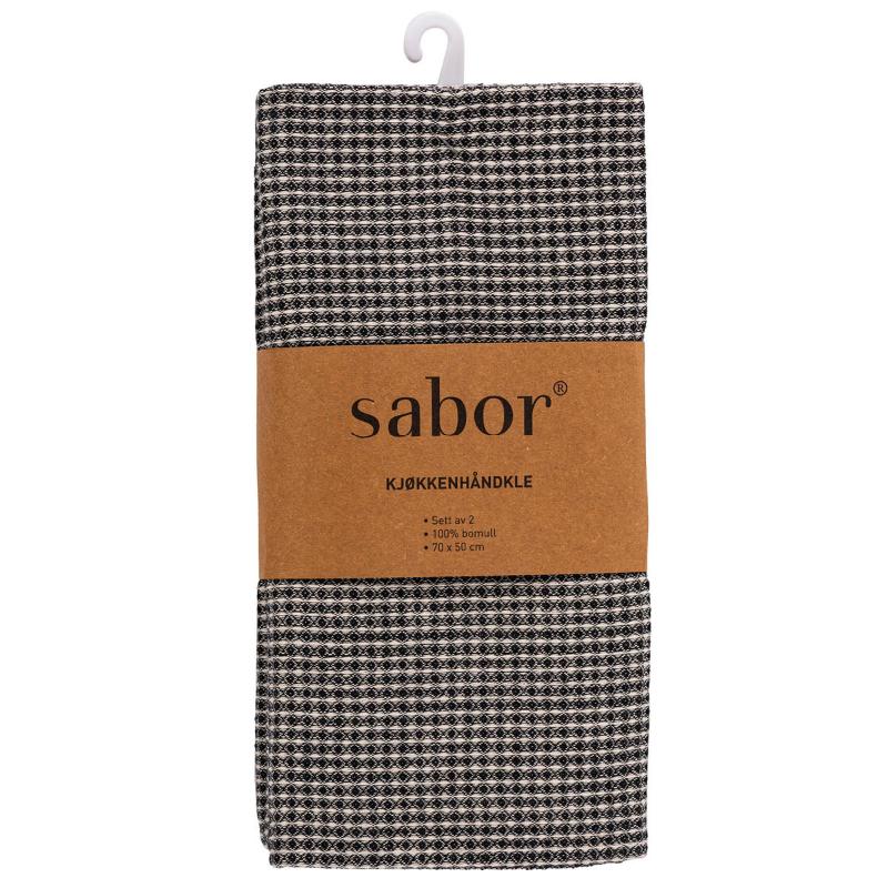 Sabor Home kjøkkenhåndkle 2 stk svart/hvit