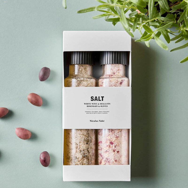 Nicolas Vahé Gaveeske salt hvitvin og sjalott + salt rosmarin og oliven
