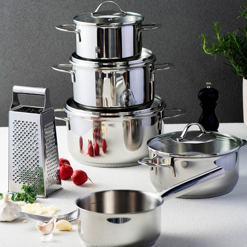 Modern House Kitchen Essentials grytesett 3 deler 1,8/2,8/3,5L med lokk blank