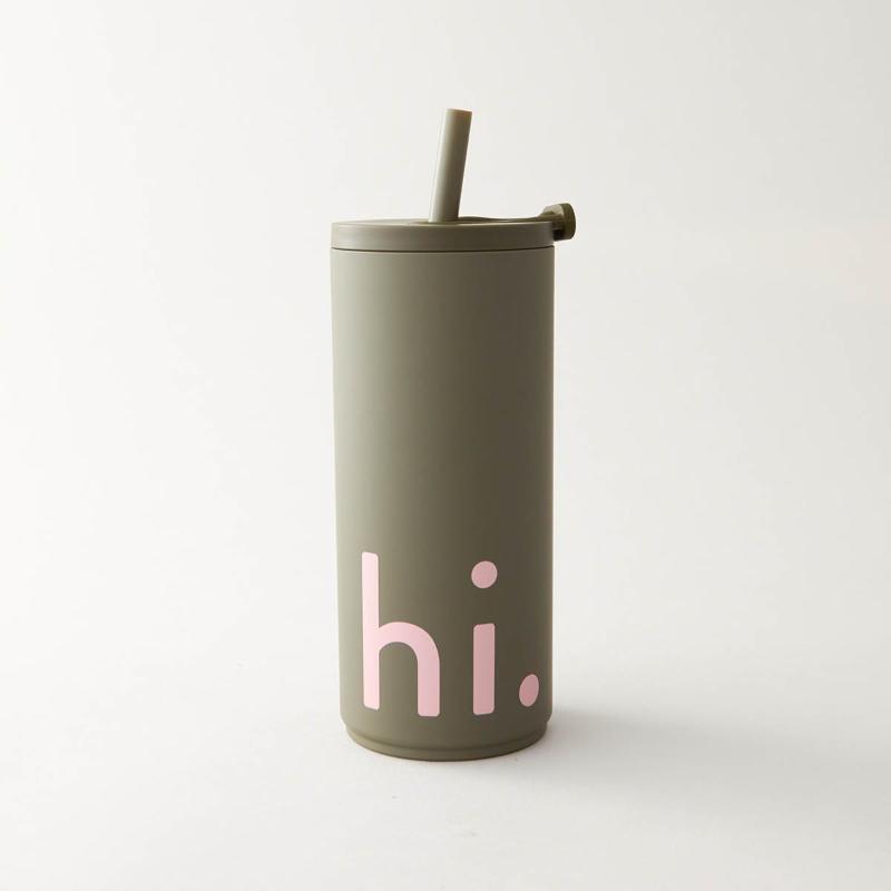 Design Letters Travel kopp med sugerør Hi 50 cl olivengrønn