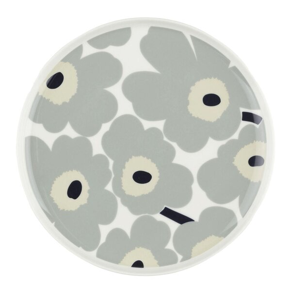 Marimekko Oiva unikko tallerken 25 cm hvit/grå/sand/mørkblå