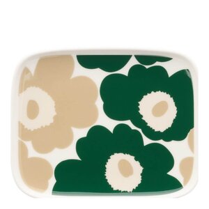 Marimekko Oiva Unikko asjett 15x12 cm hvit/beige/grønn